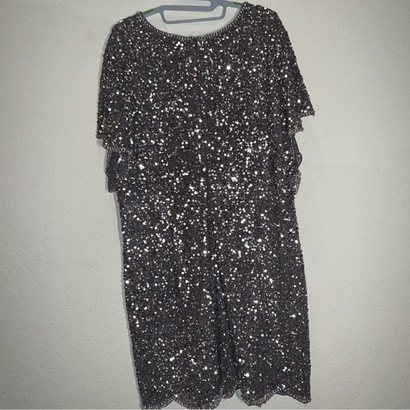 Adrianna Papell 18W Plus Gunmetal Sequin Sheath Midi Dress scalloped edges - Picture 5 of 16